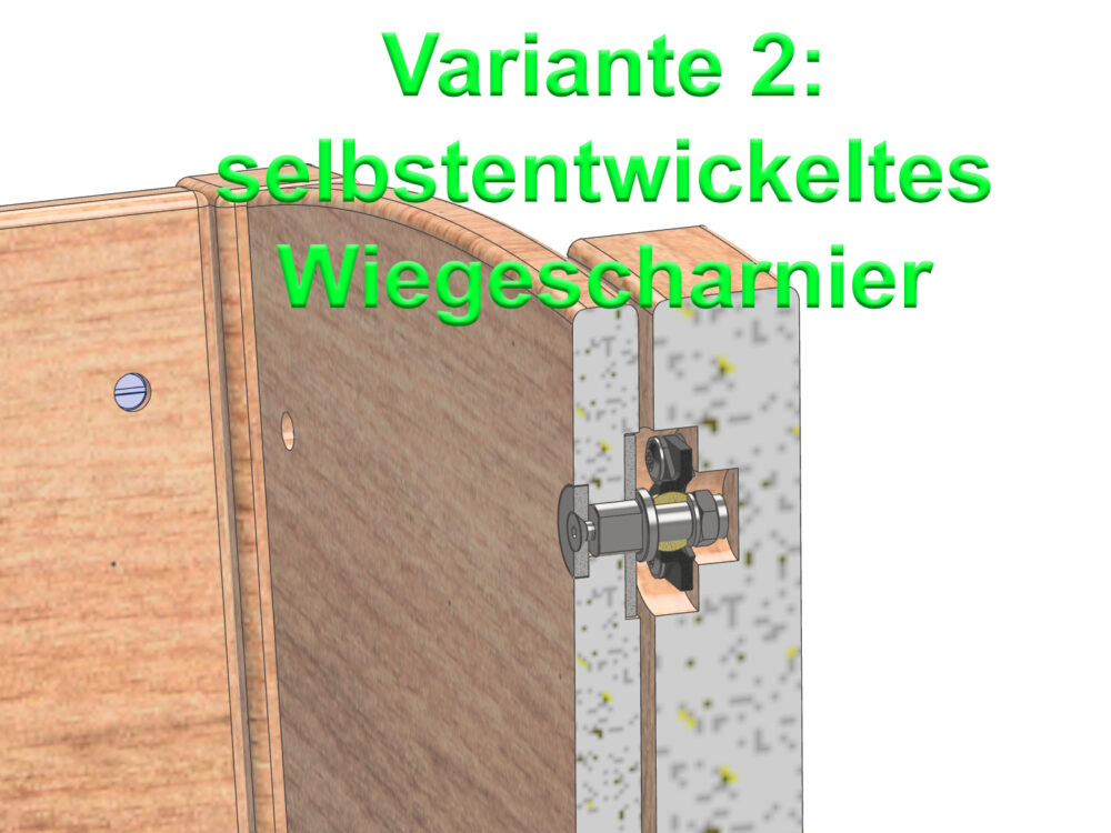3D-Schnittansicht des selbst entwickeltem Wiegescharniers