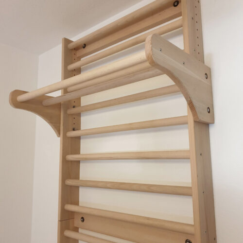 Detailaufnahme der Eigenbau-Sprossenwand mit verstellbaren Ausleger